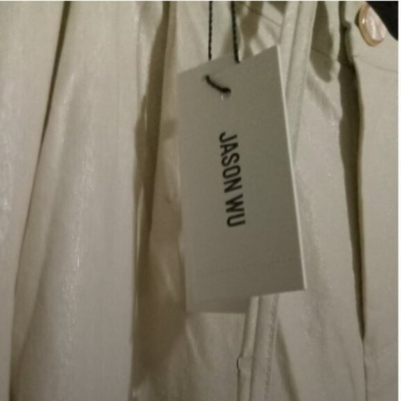 Jason Wu 2-PC Crop Top PantSuit (L) TAN w/gold flecks shines NWT - Picture 4 of 15